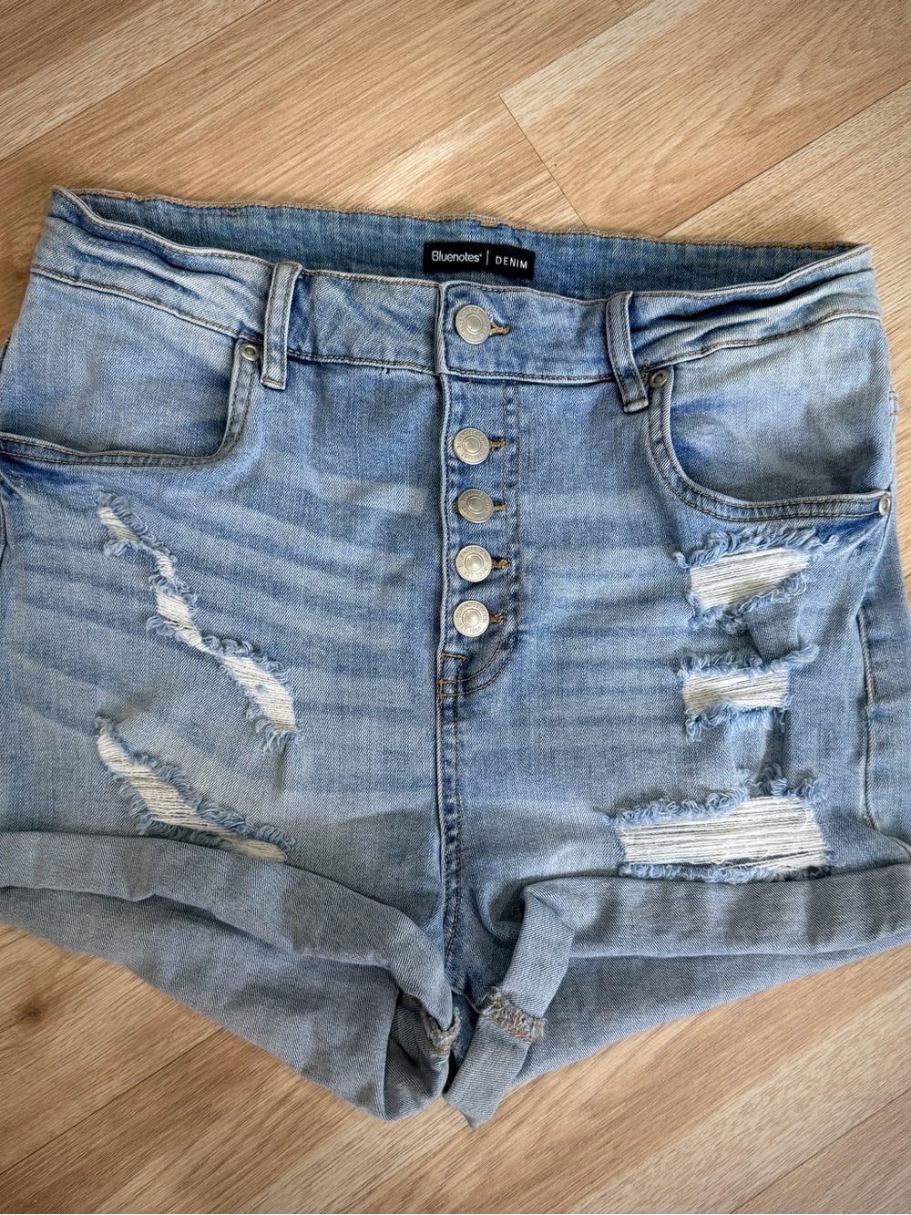 Bluenotes Light Blue Distressed Button-Fly Denim Shorts